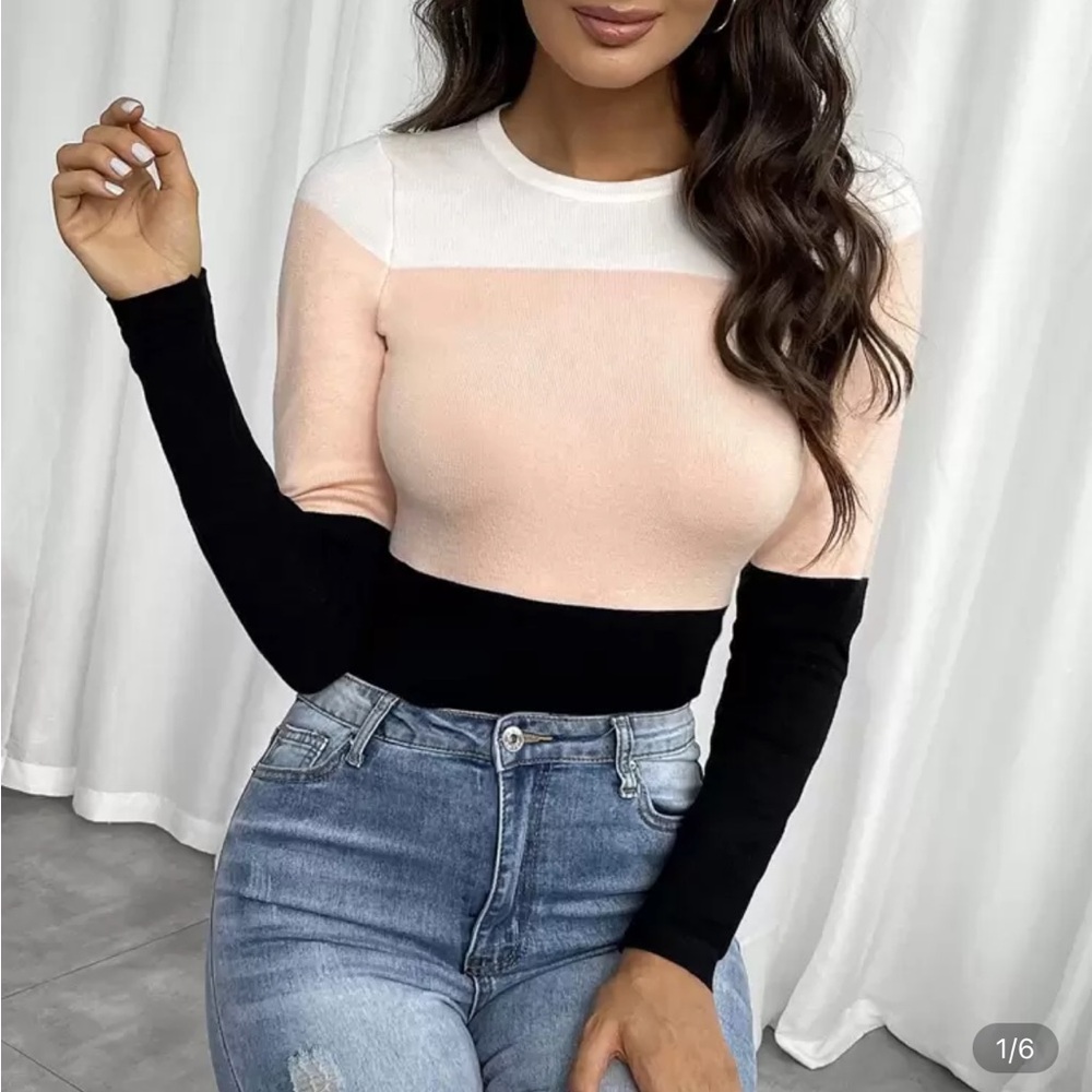 SHEIN Tri-Color Black, Pink, and White Long Sleeve Top